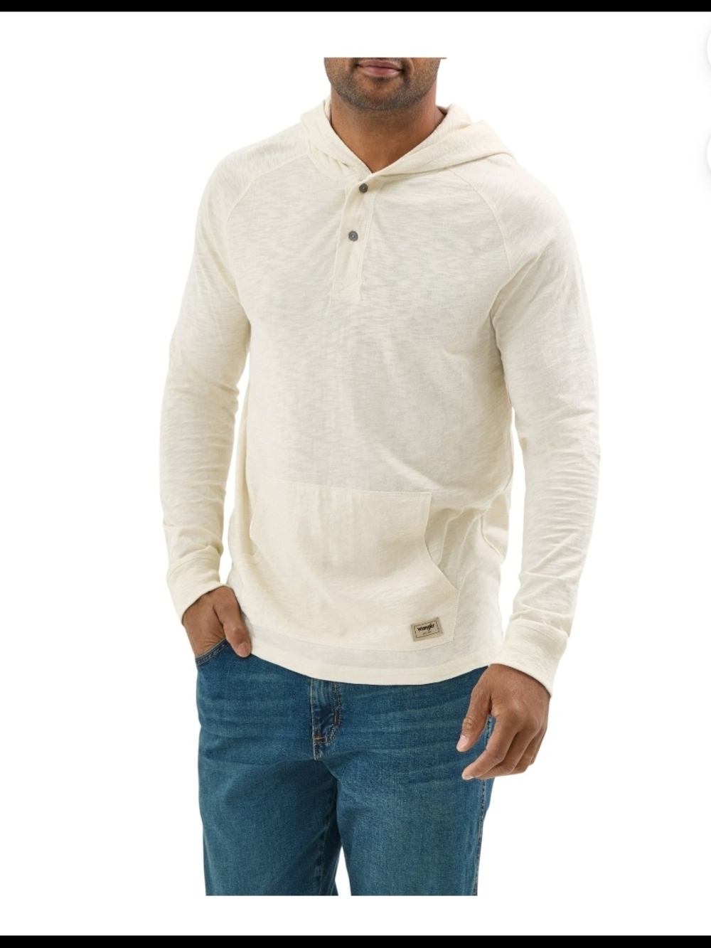 Wrangler Men’s Henley Ecru / Cream Long-Sleeve Henley Hoodie